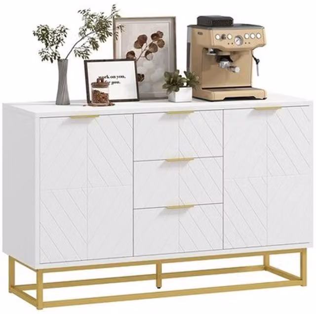 NESTLUNE Modern Sideboard Storage Cabinet in White and Gold with Adjustable Shelves – 1