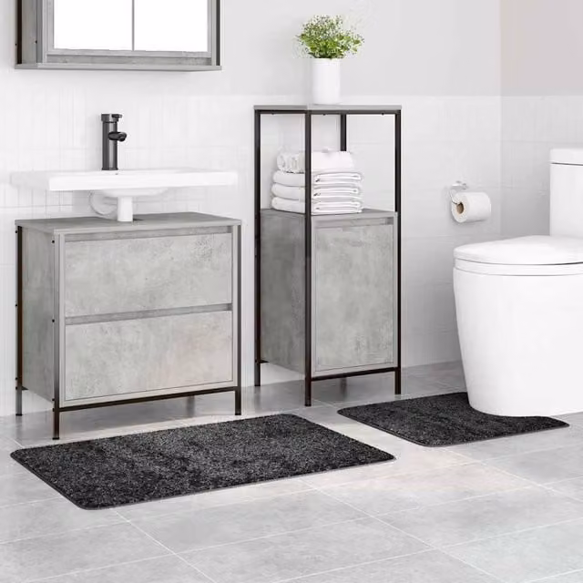 Berkfield Home Modern 2 Piece Non-Slip Bath Mat Set in Dark Grey Microfibre – 1