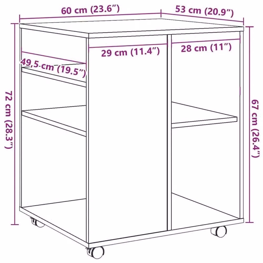 EONLION Rolling Cabinet in Old Wood Brown, W/D/H: 60 x 53 x 72 cm – 2