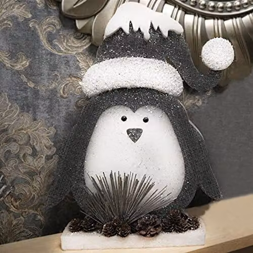 Shatchi Grey and Silver Penguin Christmas Tabletop Decoration, Height: 42 cm – 2