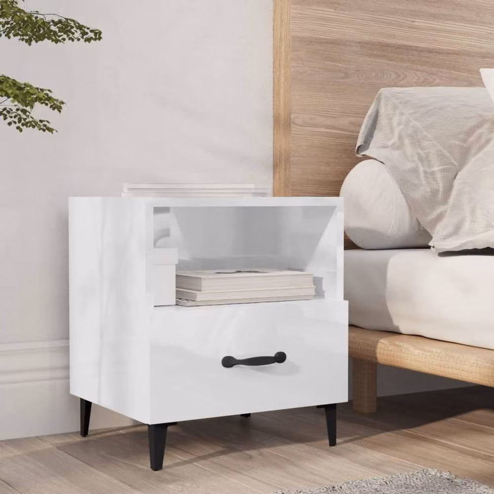 Berkfield Home Elegant Bedside Cabinets 2 Piece Set in High Gloss White Engineered Wood, W/D/H: 40 x 35 x 47.5 cm – 2