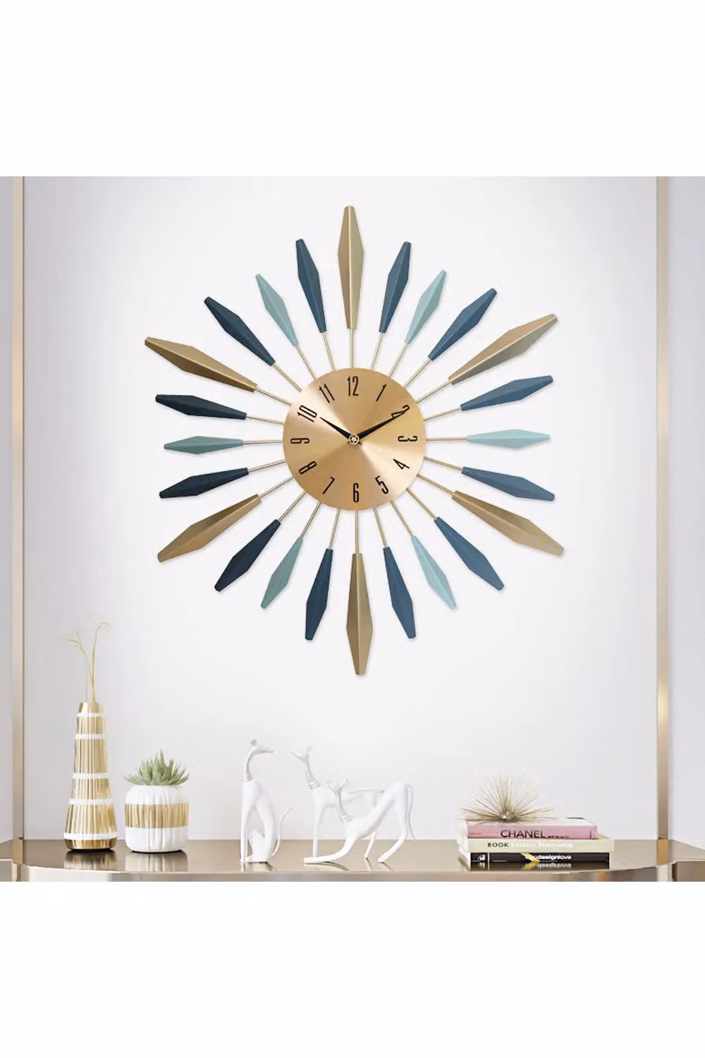 Living and Home Luxury Silent Sunburst Wall Clock in Gold, Diameter: 55 cm – 2