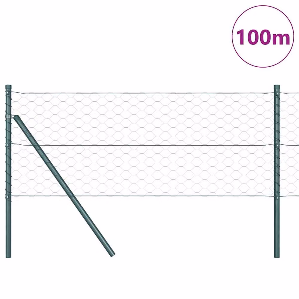 Berkfield Home Green Powder-Coated Steel Hexagon Fence, W: 0.6 m, L: 100 m – 2