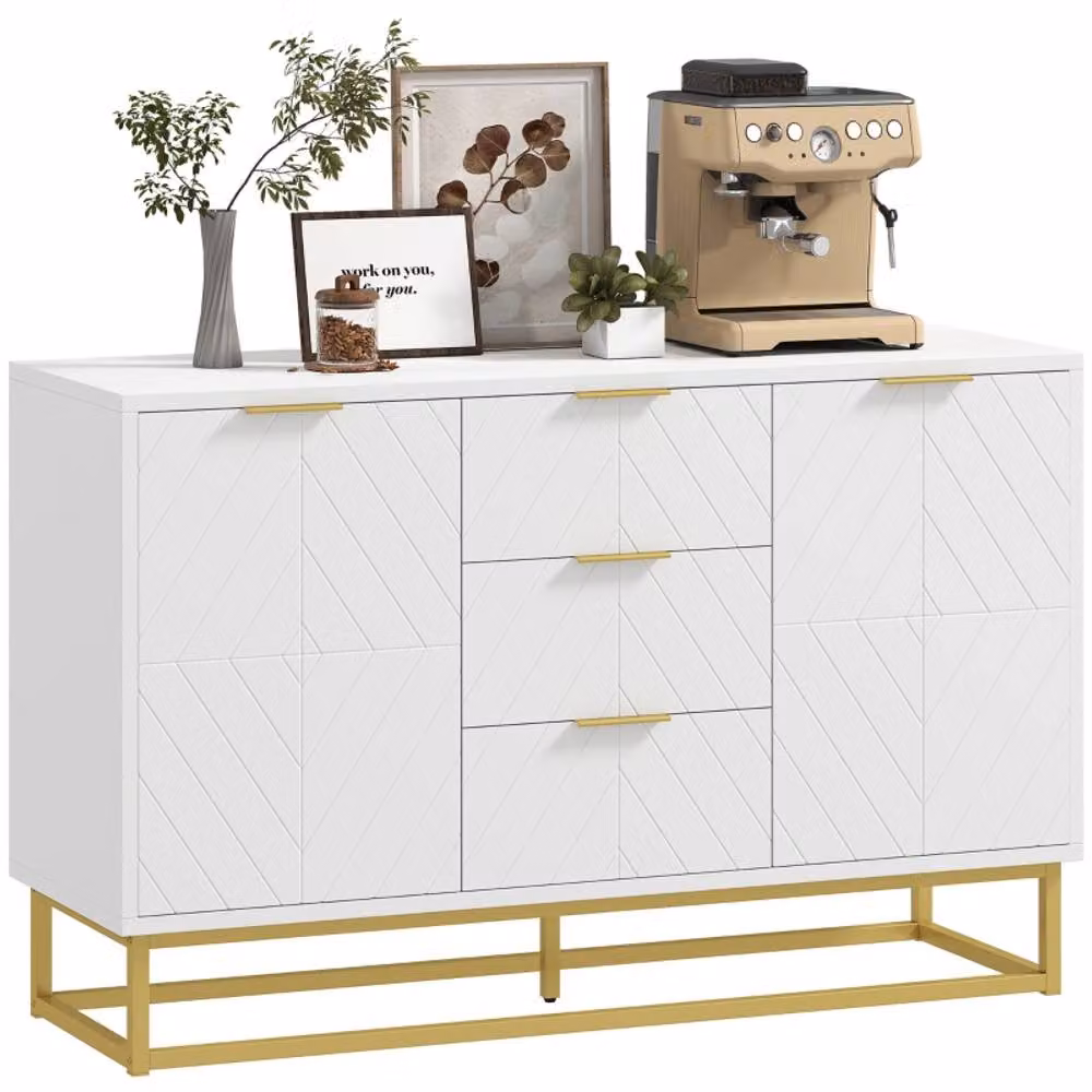 STILVORA Modern White and Gold Sideboard with Adjustable Shelves – 4