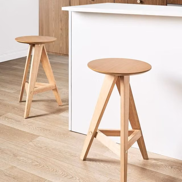 Wyld and Coco Retro Rubberwood Stools, Set of 2, Brown