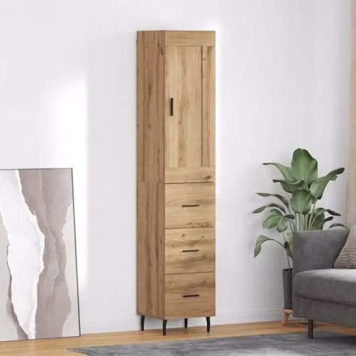 vidaXL Modern Tall Unit in Brown Oak with Hinged Doors and Internal Shelves, W/D/H: 34.5 x 34.0 x 180.0 cm – 2