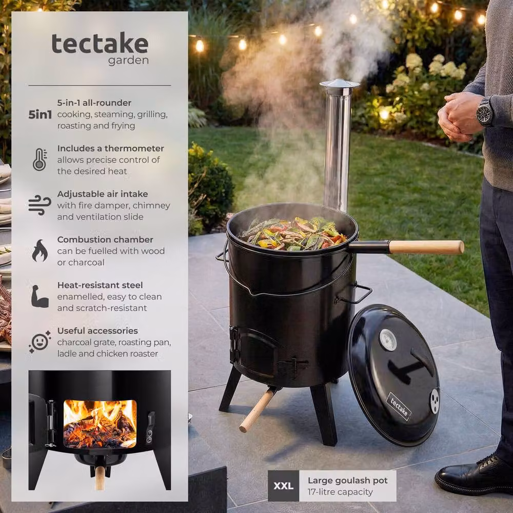 tectake Field Kitchen Rocket 17 L 5-in-1 Black Enamelled Steel Outdoor Cooking Station with Accessories and Thermometer W/D/H: 90.0 x 48.0 x 47.0 cm – 2