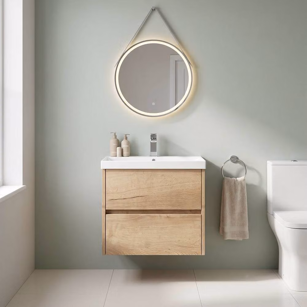 Balterley Chartley 2 Drawer Wall Hung Vanity Basin Unit, Autumn Oak, Width: 60 cm, Brown – 2