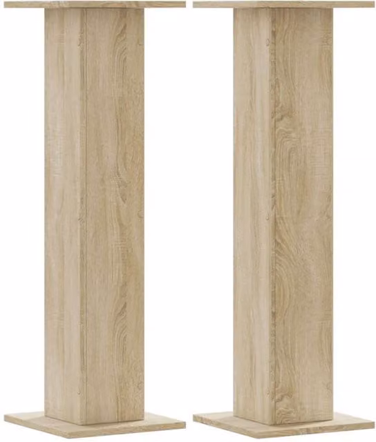 Berkfield Home Set of 2 Square Plant Stands in Sonoma Oak, Light Brown, W/D/H: 30 x 30 x 95 cm