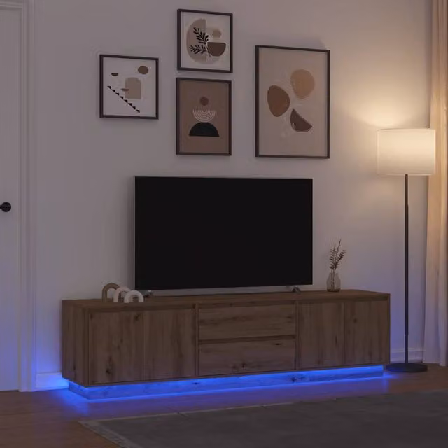 Berkfield Home Artisan Oak TV Cabinet with LED Lights, Brown, W: 193.5 cm, D: 50 cm, H: 41 cm