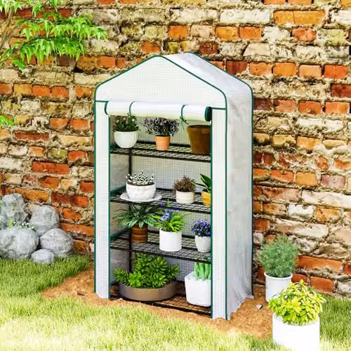Outsunny Portable Mini Greenhouse with 4 Shelves, White, W/D/H: 90 x 49 x 160 cm – 7