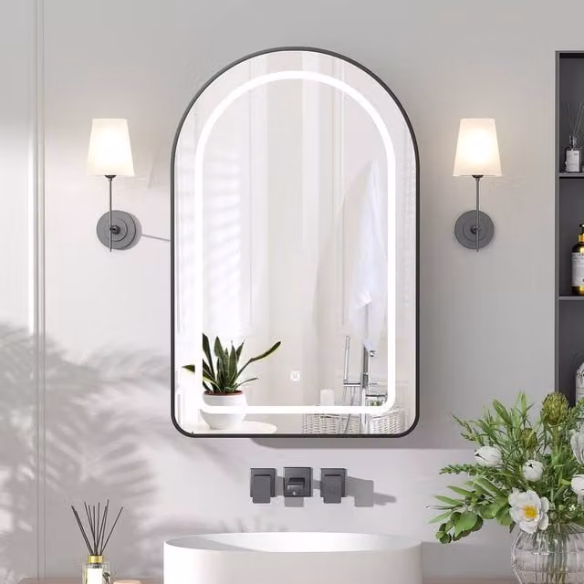 KEEPREAPER Modern Black Wall Mounted Bathroom Mirror Cabinet with LED Lighting and Internal Shelves, W: 51 cm, H: 80 cm