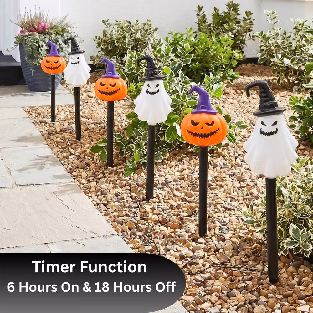 Marco Paul Multicolour Halloween Pumpkins and Ghosts LED Stake Lights with Timer – 4