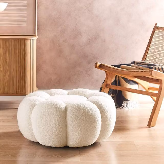 Maisonique Wyld and Coco Off-White Bouclé Round Pouffe, Diameter: 60 cm – 1