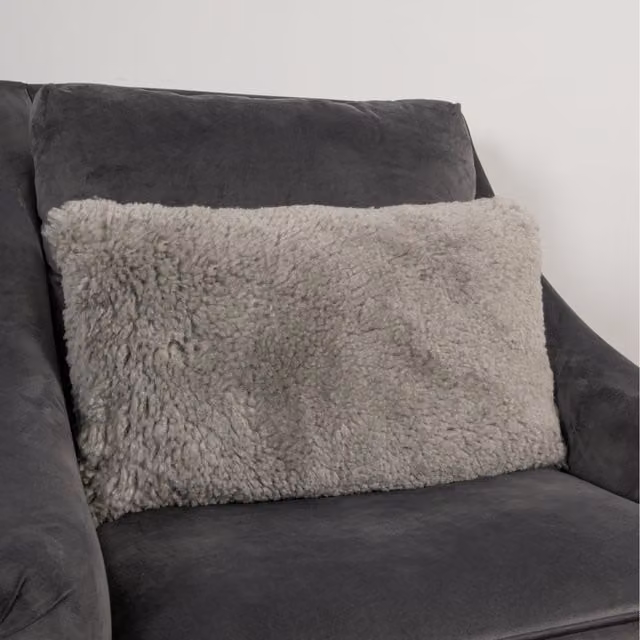 Native Natural Grey Short Pile Sheepskin Rectangular Cushion