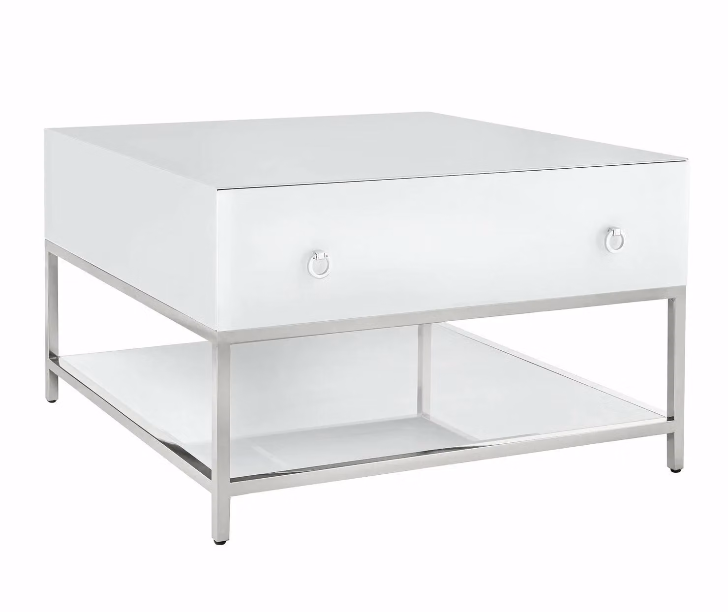 Bianco White Glass Coffee Table with Modern Square Design and Four Legs