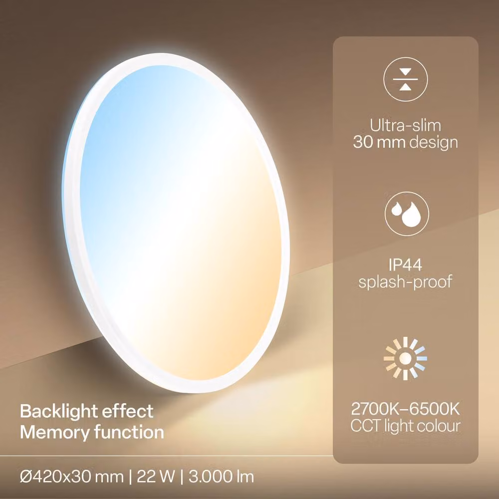 B.K.Licht White LED Slim Ceiling Panel with Remote Control, Dimmable CCT, 22W, 3000lm, IP44, W/D/H: 42 x 42 x 3 cm – 3