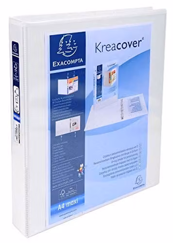 Exacompta White Rigid Opaque A4 Maxi Binder with 4 D-rings and 2 Pockets, W: 32 cm, H: 27.7 cm, Spine: 4.7 cm – 1