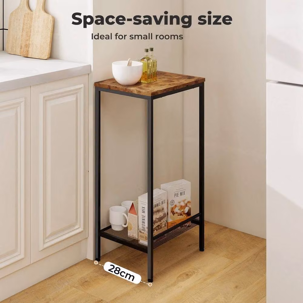 Kelvenix Industrial 2-Tier Wood and Metal Side Table in Brown and Black, W/D/H: 100 x 100 x 73.5 cm – 3