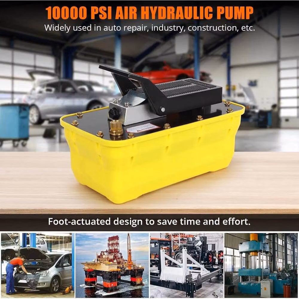 VOGREX 2.3L Air Hydraulic Foot Operated Pump, 10,000PSI, Yellow – 3