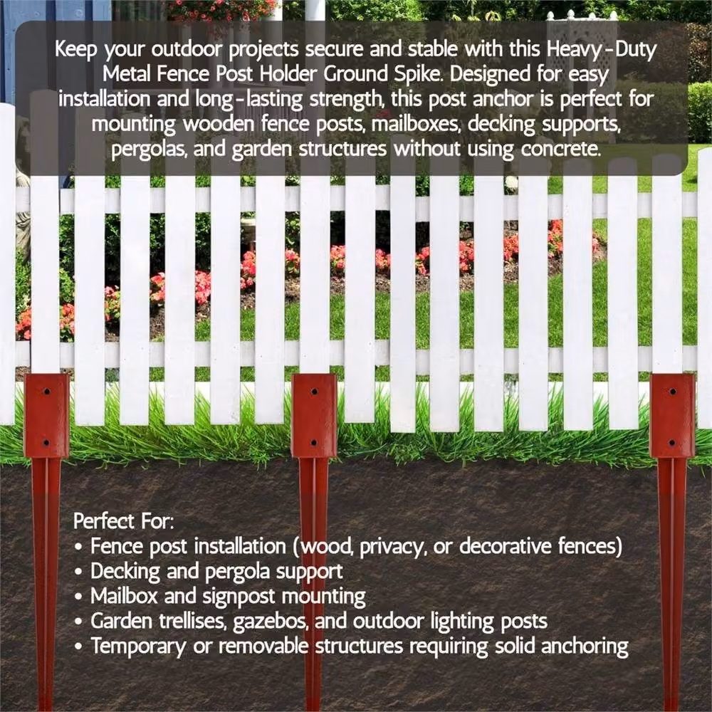 NESTLUNE Set of 6 Galvanised Steel Fence Post Support Spikes in Brown, H: 120 cm, W: 3.2 cm – 4