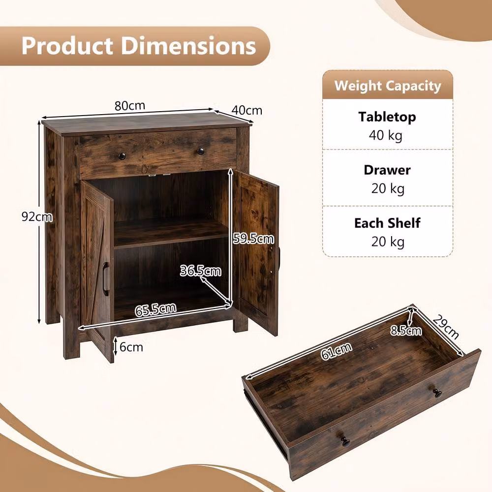 Gymax Farmhouse Buffet Sideboard Cabinet with 5-Tier Adjustable Shelf in Brown – 2