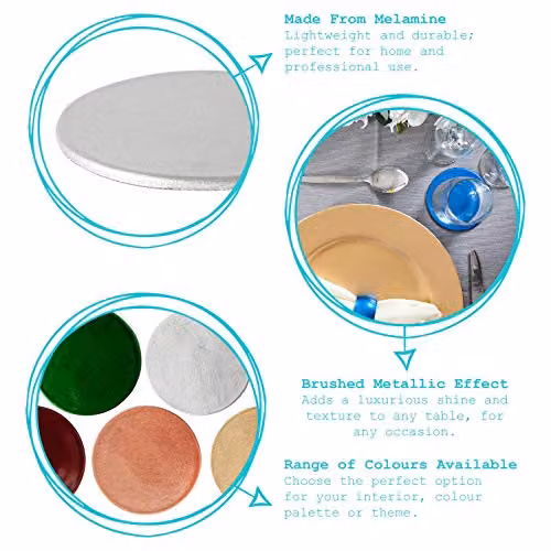 Argon Tableware Blue Metallic Round Melamine Coasters, Pack of 6, Diameter: 10 cm – 2