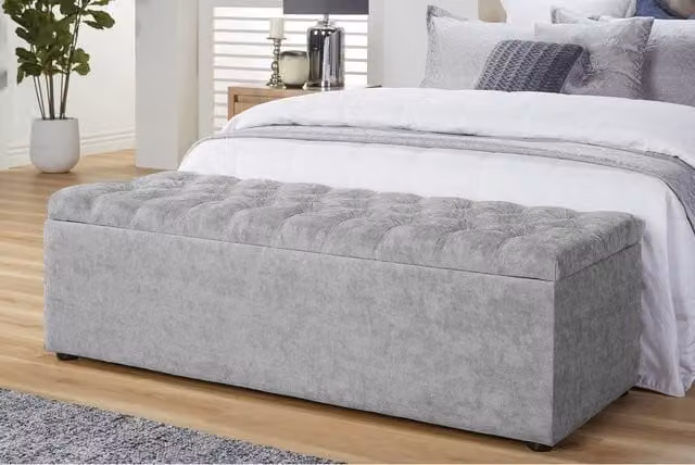 R&M Furnishers Chesterfield Naples Upholstered Ottoman Storage Box in Grey