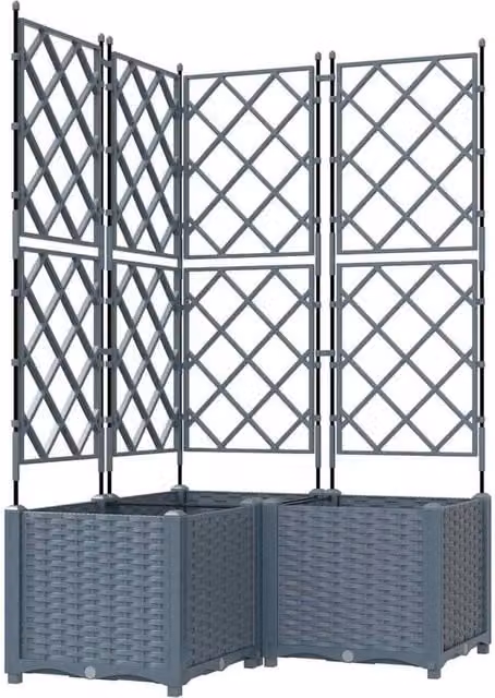 Berkfield Home Garden Planter with Trellis, 3 Piece Set, Grey, W/D/H: 80 x 80 x 143 cm