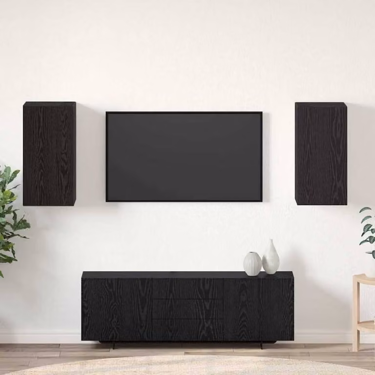 Berkfield Home Modern Wall-Mounted 2-Piece TV Unit with Storage and Hinged Doors in Matt Black