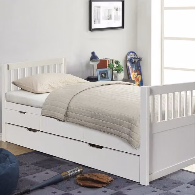 Comfy Living White Solid Pine Bed with Storage Drawers, W: 90 cm, L: 190 cm