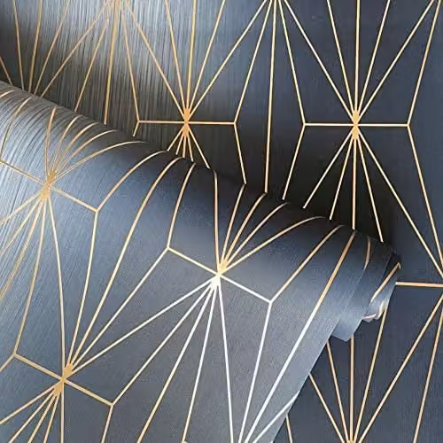 Muriva Kayla Geometric Art Deco Vinyl Wallpaper in Blush and Silver, 10m Roll