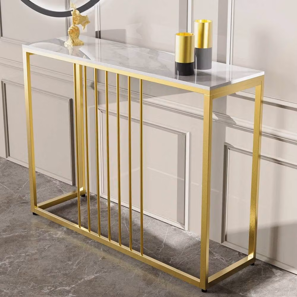 ERGOVEXA Gold Console Table with Marble Effect Storage Shelf – 3