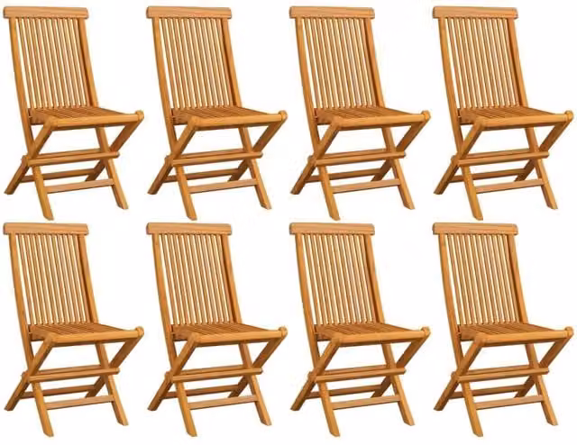 Berkfield Home Set of 8 Folding Garden Chairs in Brown Solid Teak Wood