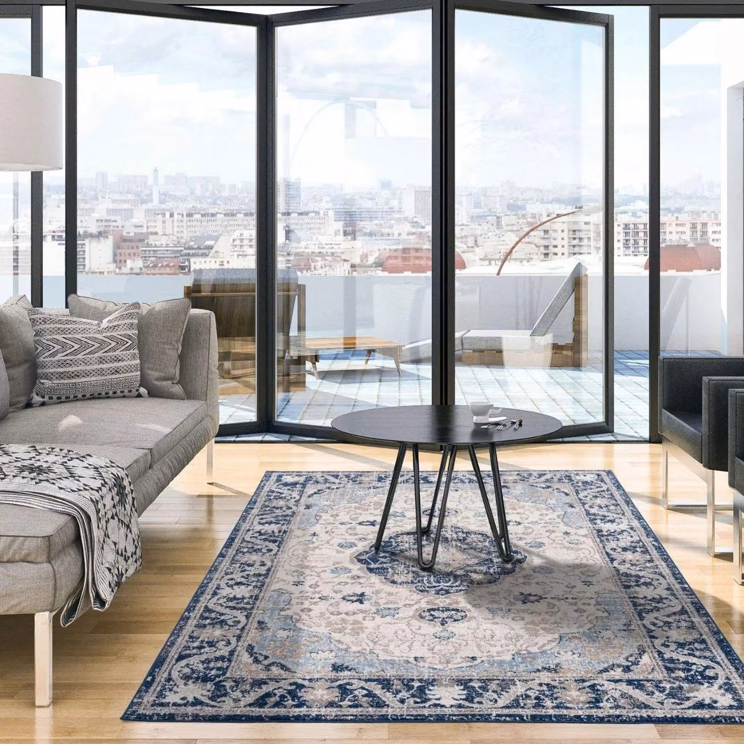 THE RUGS Montana Medallion Oriental Area Rug in Blue, Beige and Brown, W/D/H: 160 x 230 cm – 2