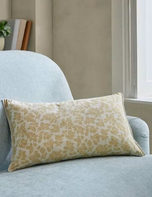 Laura Ashley Lady Fern Floral Pure Cotton Cushion in Yellow Mix