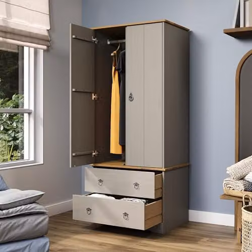 Core Products Corona Classic Grey and Waxed Pine 2 Door 2 Drawer Wardrobe – 2