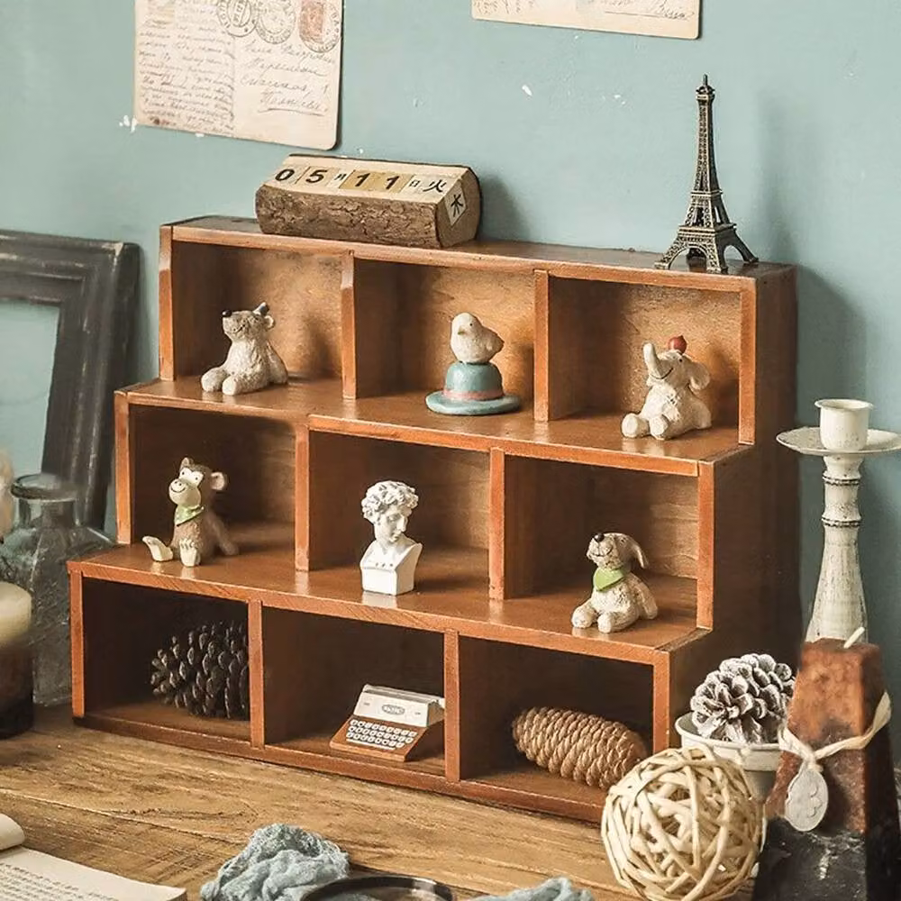 KORVIXA Vintage Wooden Desktop Storage Display Rack in Brown – 3