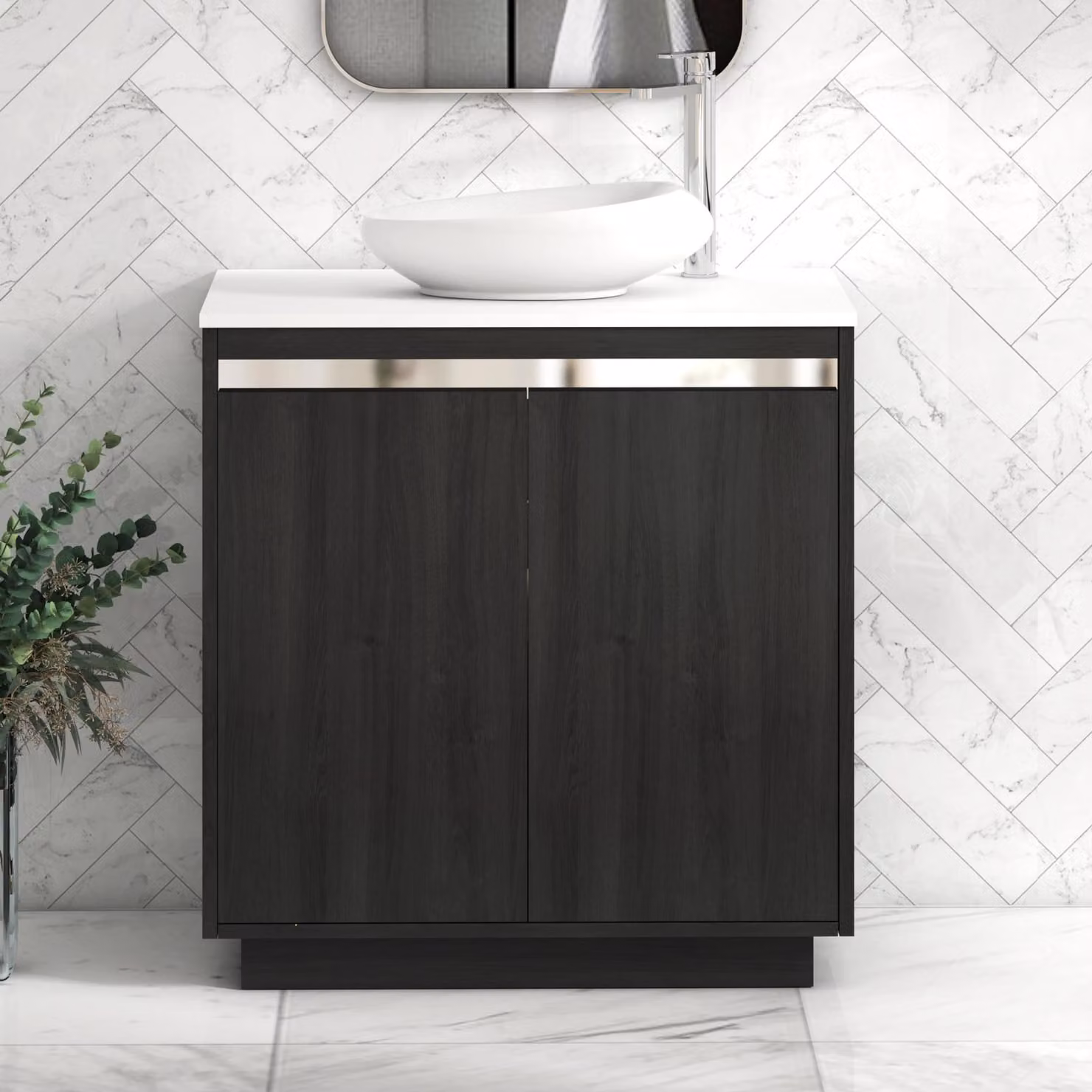 Royal Bathrooms Orion 800mm Hale Black and White Floor Standing 2 Door Vanity Unit with Nova Basin and Chrome Accent Trim