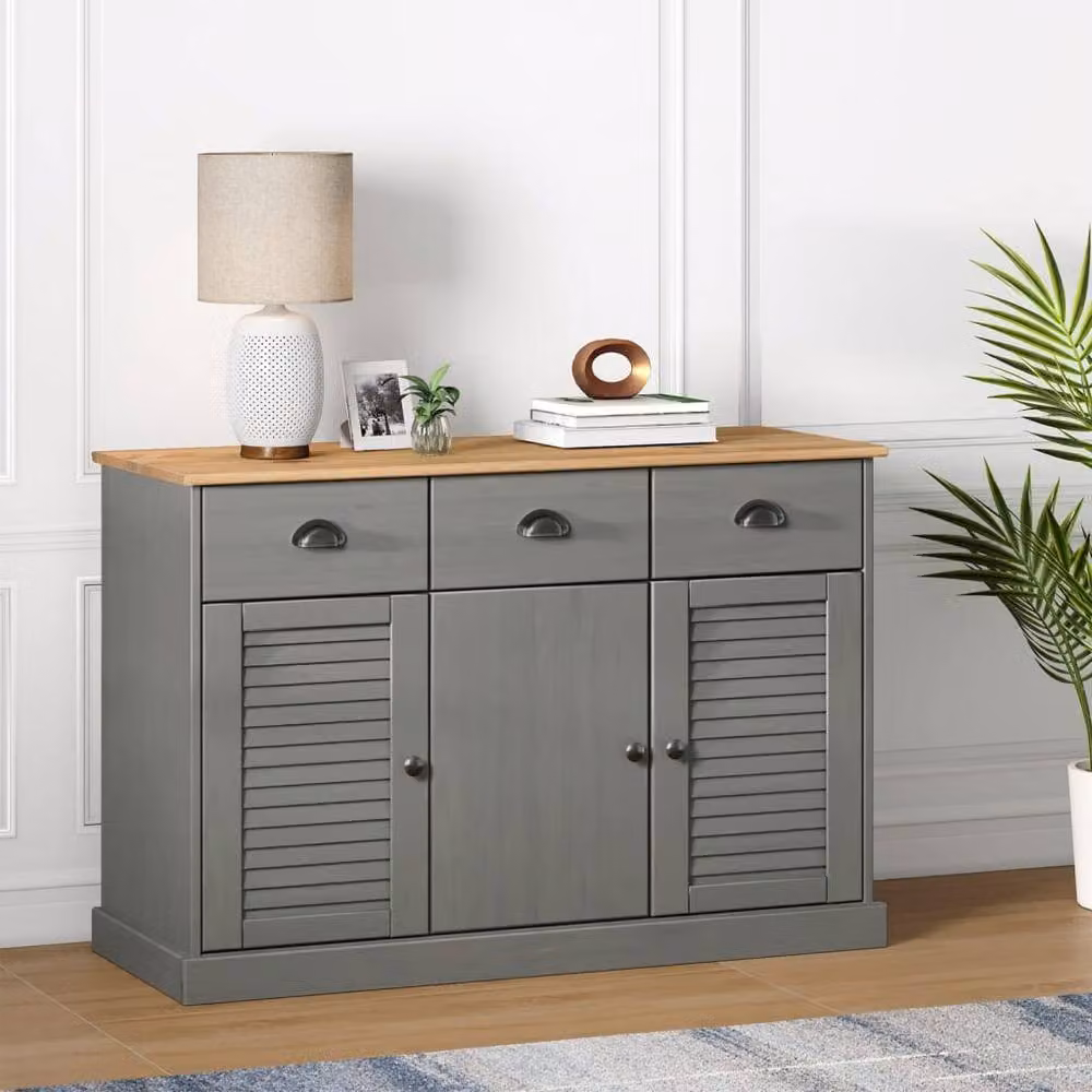 Berkfield Home VIGO Sideboard with Drawers in Grey Solid Pine Wood, W/D/H: 113 x 40 x 75 cm – 2