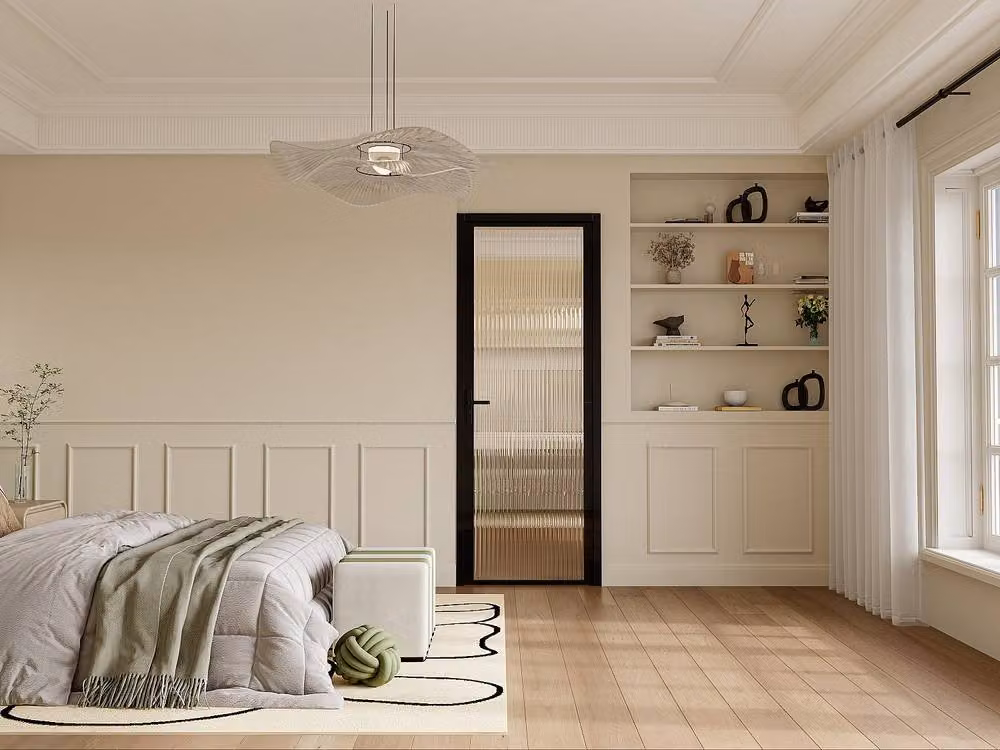 Loxton Reversible Modern Door Unit in Black with Aluminium and Textured Tempered Glass, H: 204 cm x W: 73 cm – 2
