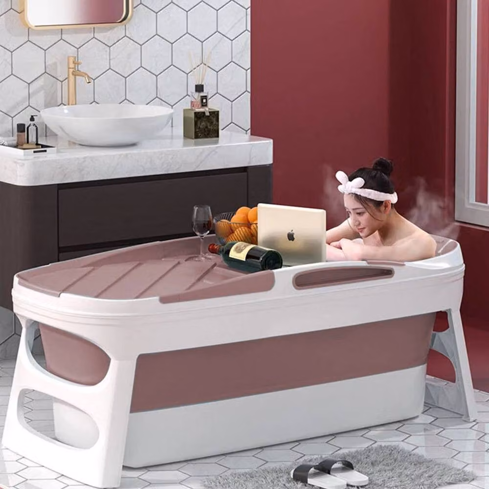 PAWNORA Portable Folding Bathtub in Pink, W: 113 cm, D: 63 cm, H: 54 cm – 3
