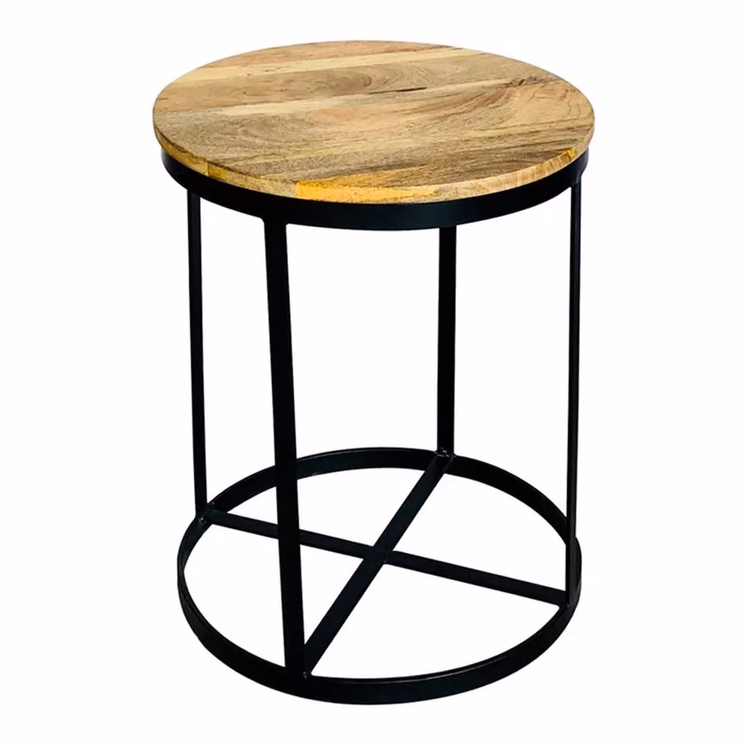 Jaipur Furniture Ltd Ravi Top Large Round Stool in Brown Mango Wood, W47 x D47 x H60 cm – 2