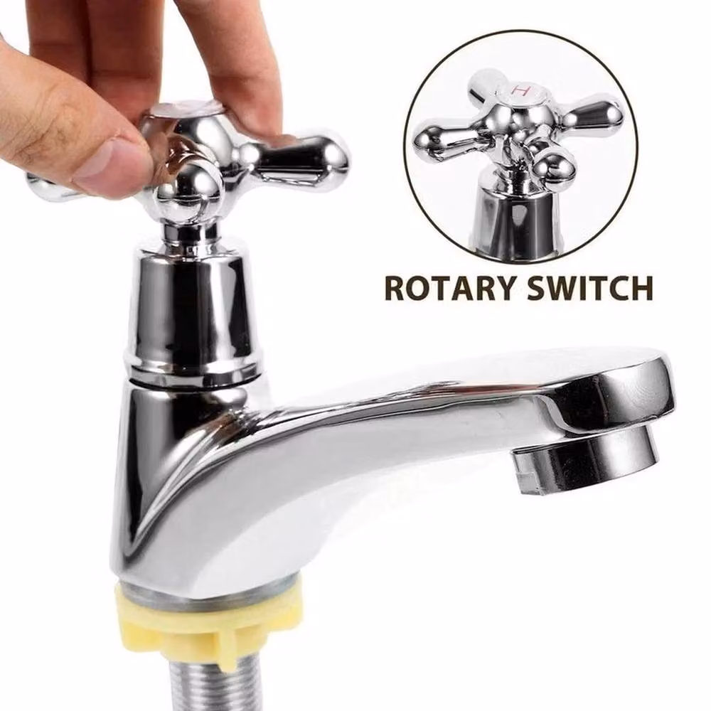 FLAVORA 2 Pack Chrome Hot and Cold Basin Bathroom Taps in Metallic Silver – 3