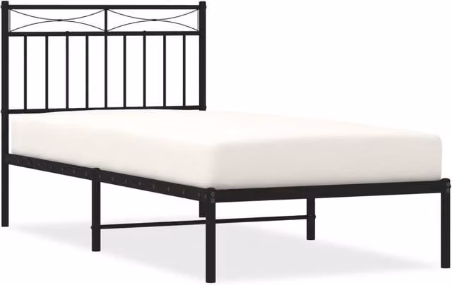 Berkfield Home Metal Single Bed Frame with Headboard in Black, W/D/H: 90 x 190 cm