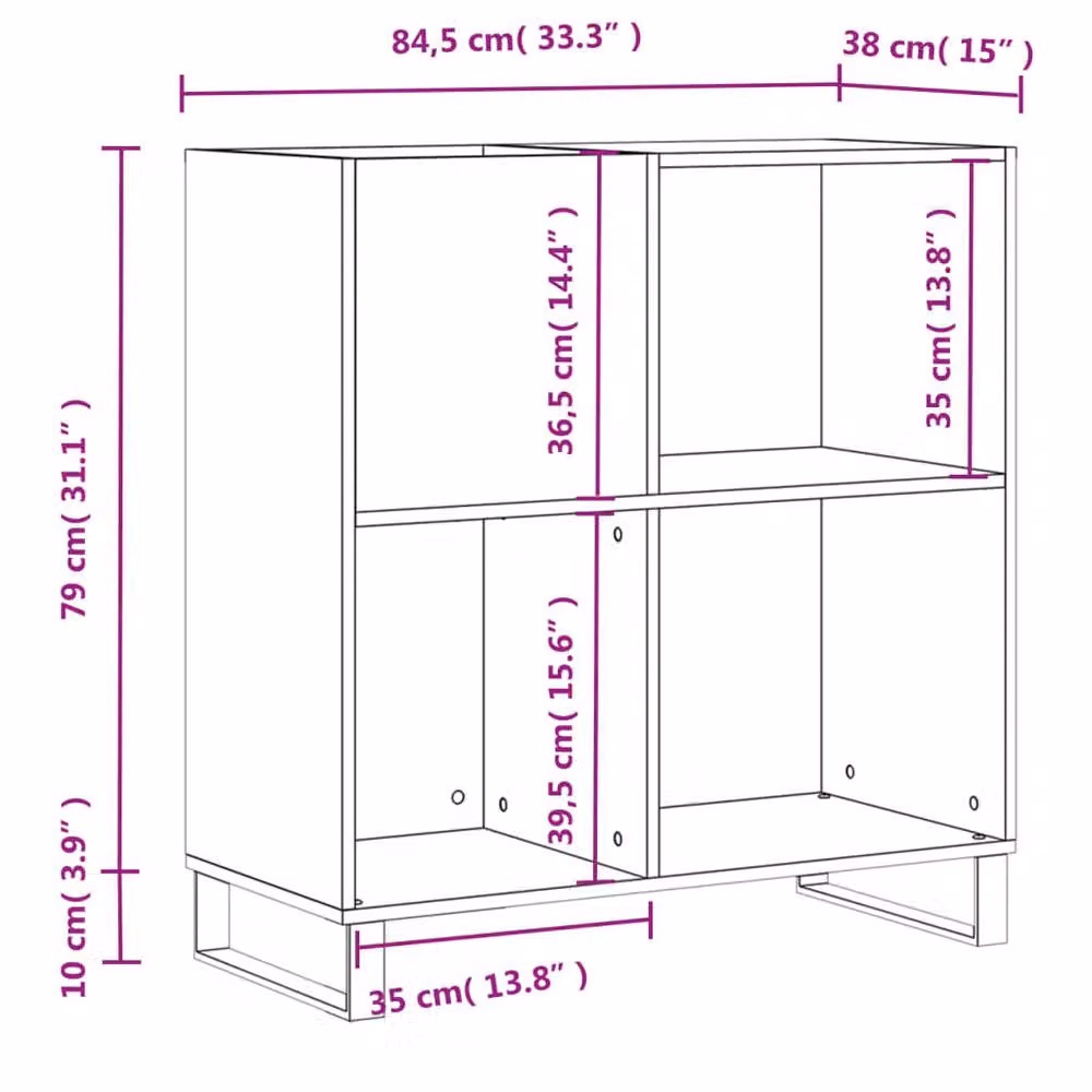 Berkfield Home Sonoma Oak Record Cabinet in Light Brown, W/D/H: 84.5 x 38 x 89 cm – 2