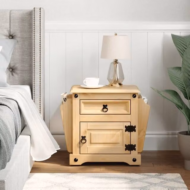 Berkfield Home Corona Bedside Cabinet in Light Brown Solid Waxed Pine, W: 45 cm, D: 35 cm, H: 47.5 cm
