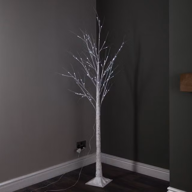 Samuel Alexander White Christmas Birch Tree with 80 Ice White LEDs, Height: 180 cm – 1
