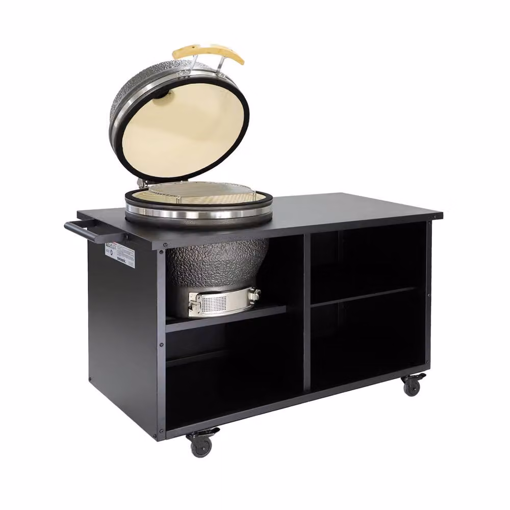 sweeek Black Kamado Charcoal Barbecue and Smoker with Side Table, Cover, Thermometer and Wheels – 2