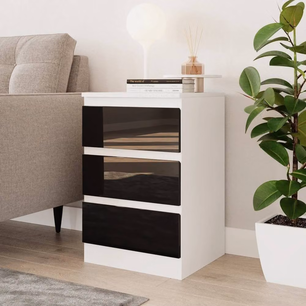 PAWNORA Modern Glossy Bedroom Chest Cabinet in White and Black – 3